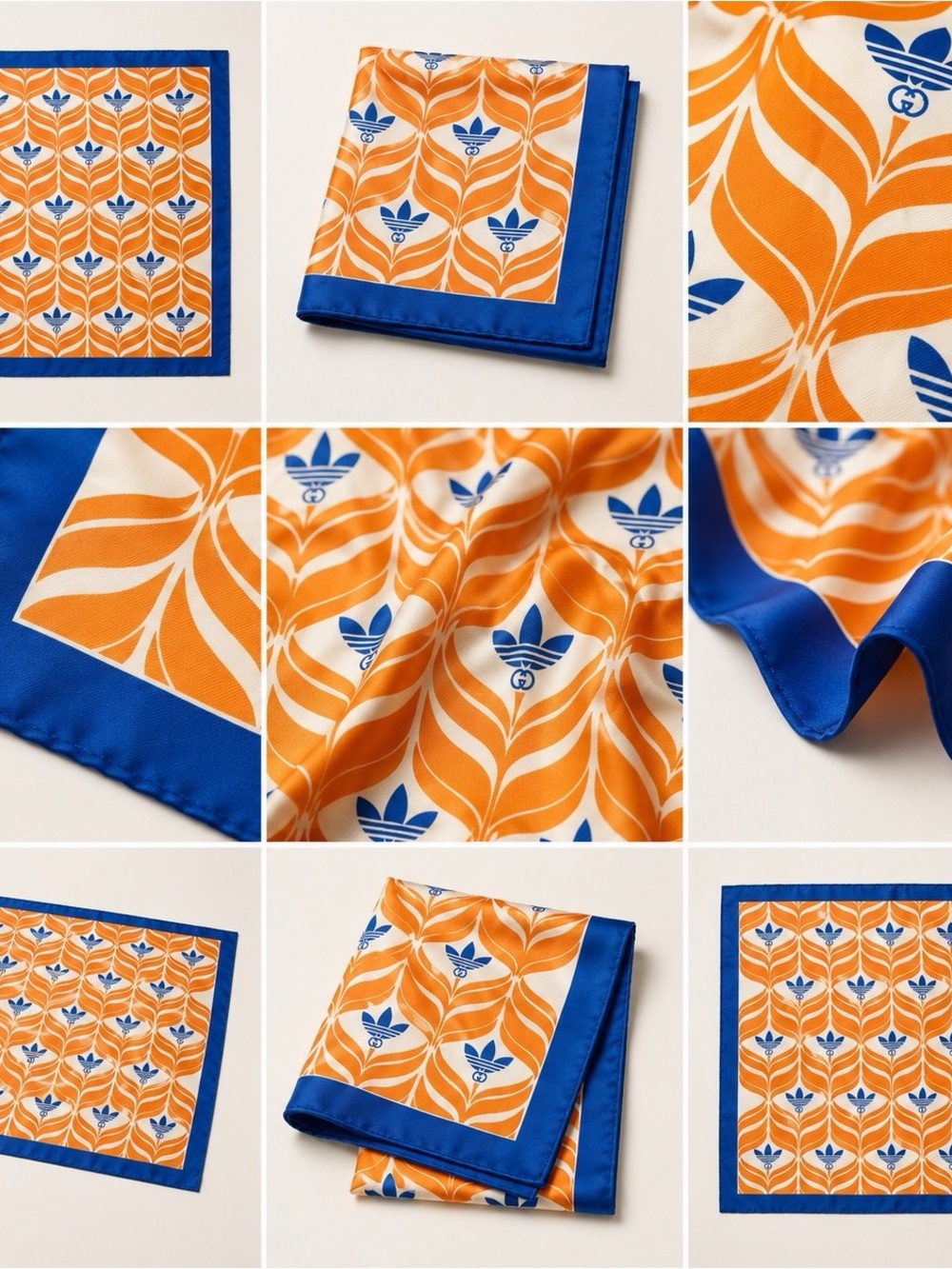 Adidas x Gucci Womens Silk Scarf Knicks Colorway Orange Blue Trefoil Monogram